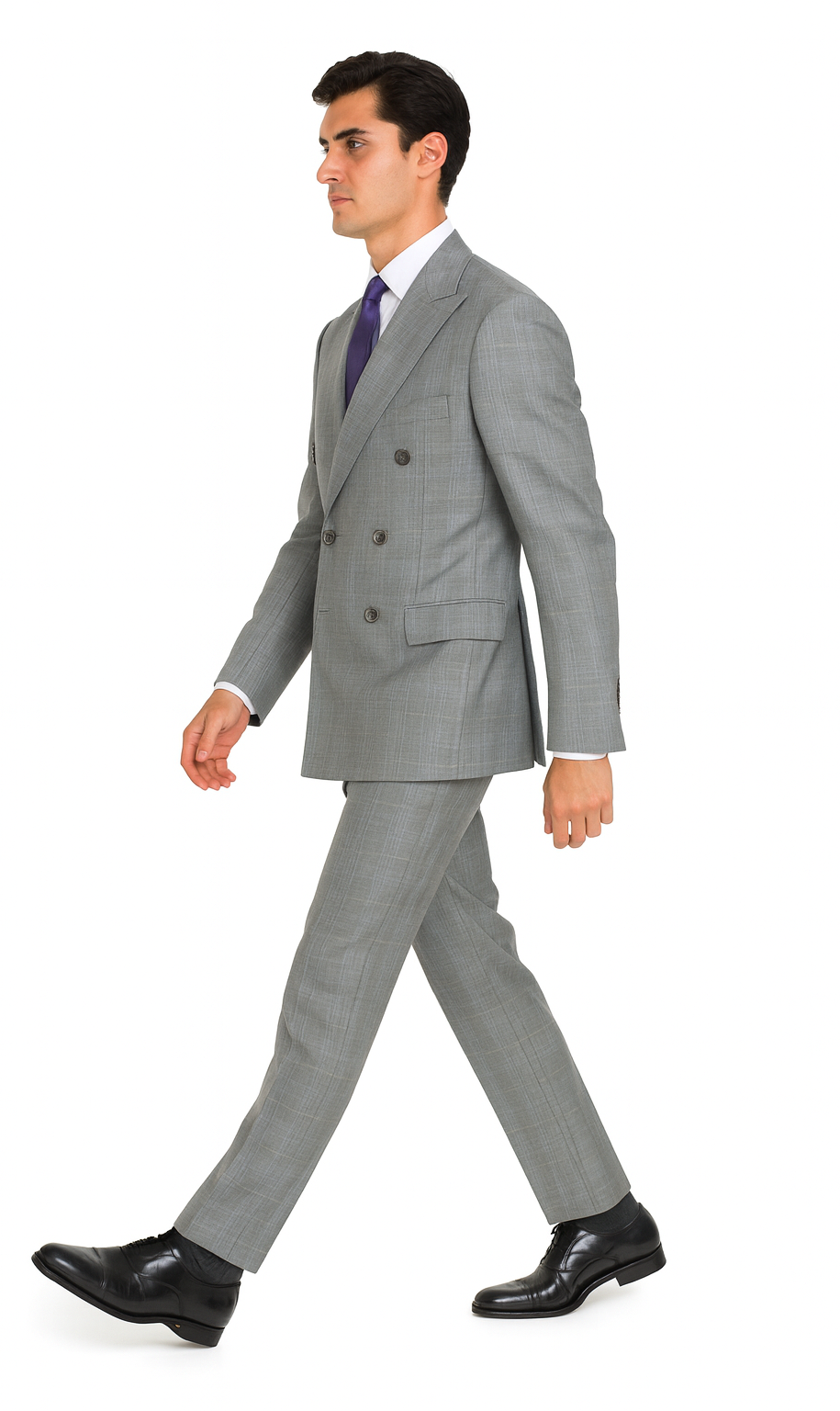 Executive Double Breasted Regular Fit Glen Plaid Suit - Color Grey