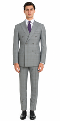Executive Double Breasted Regular Fit Glen Plaid Suit - Color Grey