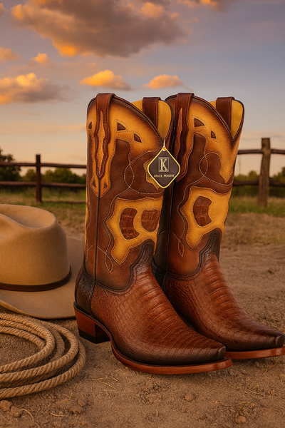 King Exotic Men's Caiman Belly Snip Toe Boots 12 -01  - from alligatorwarehouse.com