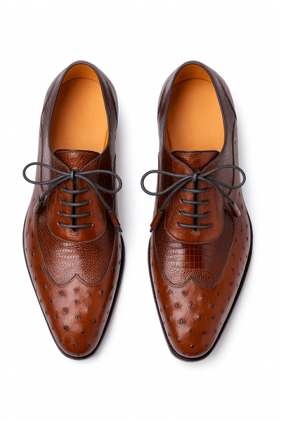 Mens Mezlan Getty Ostrich Wingtip Dress Shoe in Cognac 4   - from alligatorwarehouse.com