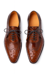 Mens Mezlan Getty Ostrich Wingtip Dress Shoe in Cognac