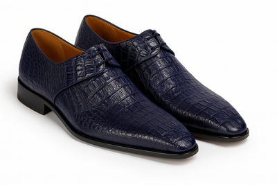 Men's Navy Crocodile & Calfskin Leather Slip-On Dress Loafers 7   - from alligatorwarehouse.com