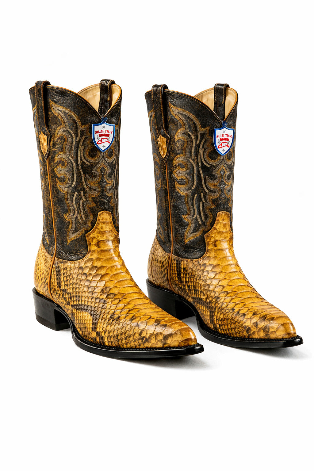Men's Wild West Python Skin Yellow Gold J Toe Boots 29957