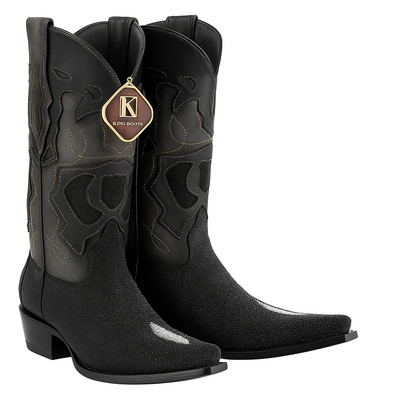 Men's King Exotic Snip Toe Stingray Boots Single Stone Handmade Black (494R1205) 4   - from alligatorwarehouse.com