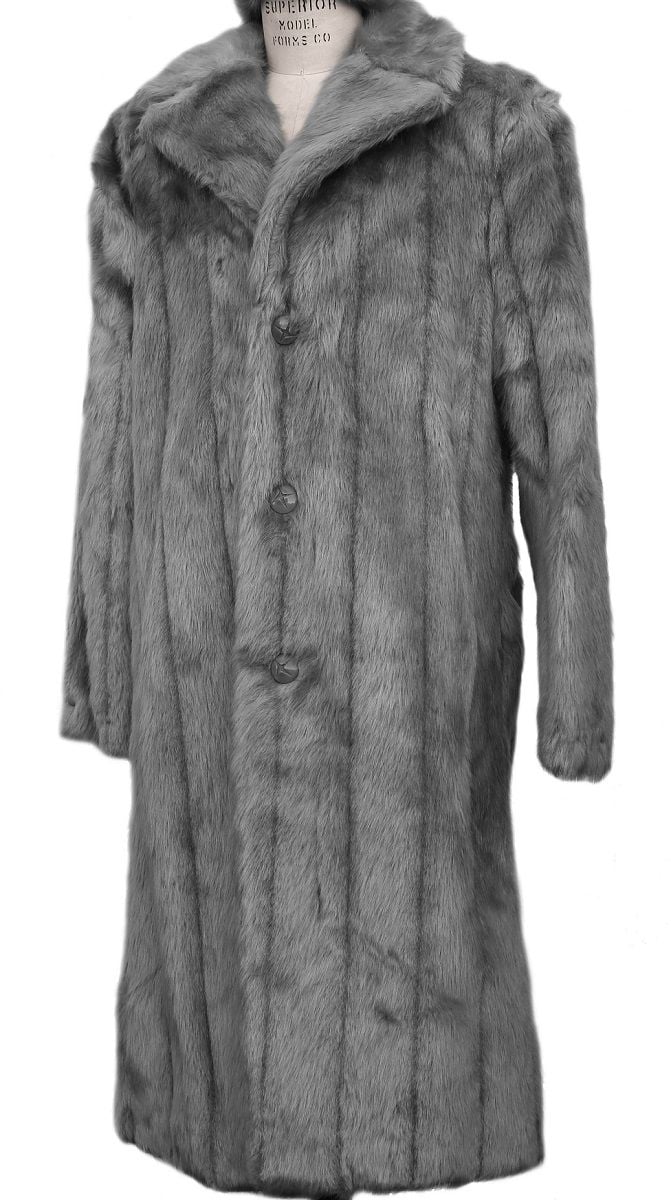 Mens Faux Fur Trench Coat -  White Brown Black Faux Fur Jacket