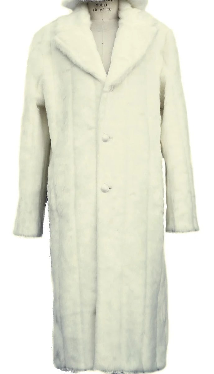 Mens Faux Fur Trench Coat -  White Brown Black Faux Fur Jacket