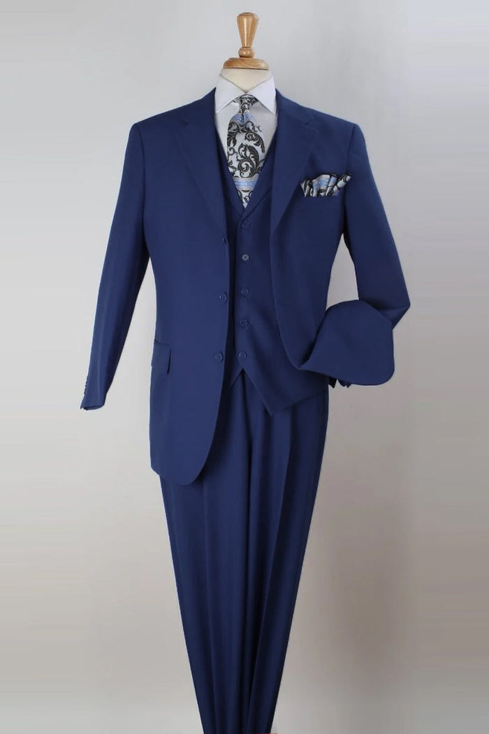 Apollo King Navy Blue Classic Fit Vested Suit