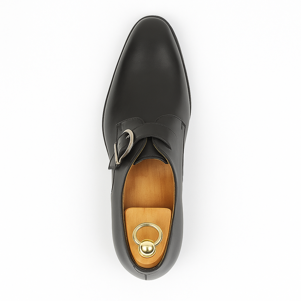 Mens Carrucci Classic Leather Fade Single D-Buckle Monk Strap Dress Shoe in Chestnut