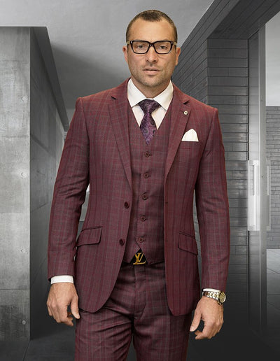Mens 3 Piece 100% Wool Plaid Suit Classic Design Statement 1 FERETI  - from alligatorwarehouse.com