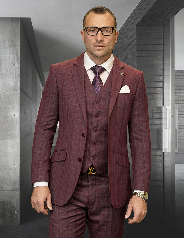 Mens 3 Piece 100% Wool Plaid Suit Classic Design Statement