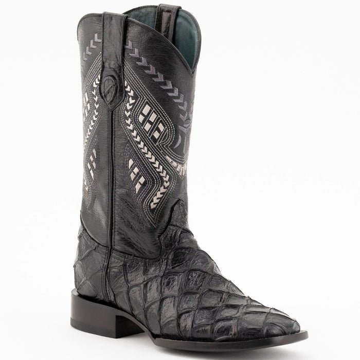 Ferrini Bronco Men's Print Pirarucu Fish Boots Handcrafted Black 1   - from alligatorwarehouse.com