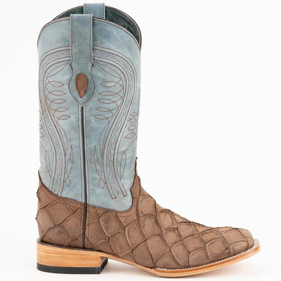 Ferrini Bronco Men's Print Pirarucu Fish Boots Handcrafted Brown 4339310 3 43393-10-080-D  - from alligatorwarehouse.com