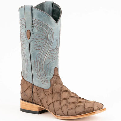 Ferrini Bronco Men's Print Pirarucu Fish Boots Handcrafted Brown 5   - from alligatorwarehouse.com