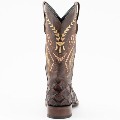 Ferrini Bronco Men's Print Pirarucu Fish Boots Handcrafted Chocolate 6   - from alligatorwarehouse.com