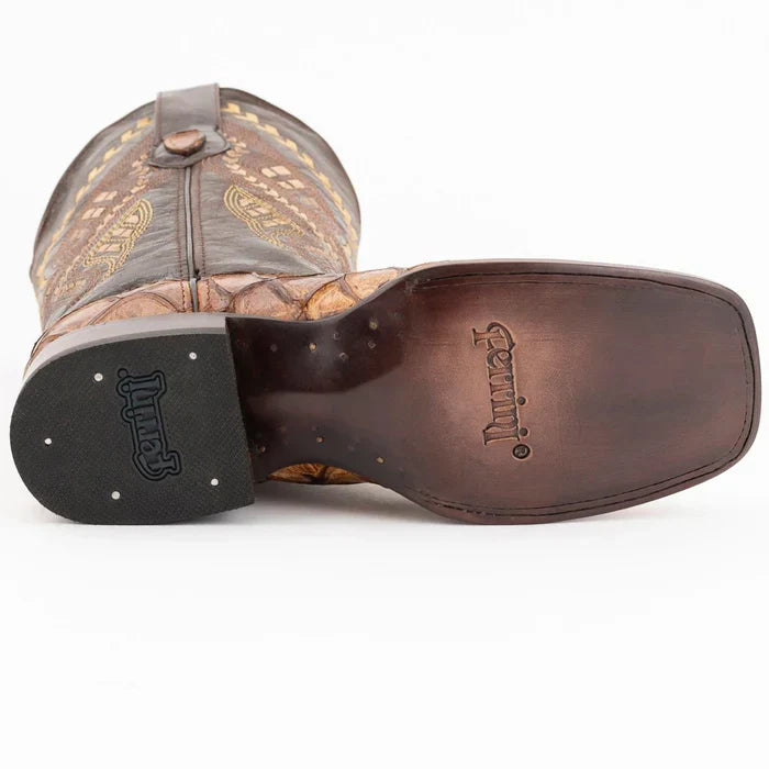 Ferrini Bronco Men's Print Pirarucu Fish Boots Handcrafted Cognac 4339361 3 43393-61-080-D  - from alligatorwarehouse.com