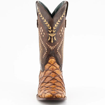 Ferrini Bronco Men's Print Pirarucu Fish Boots Handcrafted Cognac 4   - from alligatorwarehouse.com