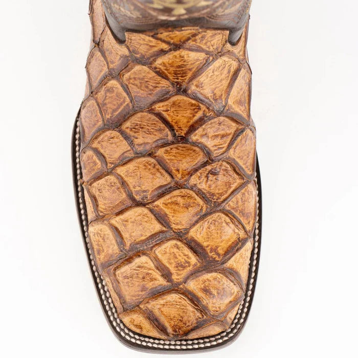Ferrini Bronco Men's Print Pirarucu Fish Boots Handcrafted Cognac 4339361 2 43393-61-080-D  - from alligatorwarehouse.com