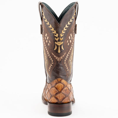 Ferrini Bronco Men's Print Pirarucu Fish Boots Handcrafted Cognac 4   - from alligatorwarehouse.com