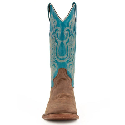 Ferrini Men's Hunter Square Toe Boots Handcrafted - Chocolate/Turquoise 4   - from alligatorwarehouse.com