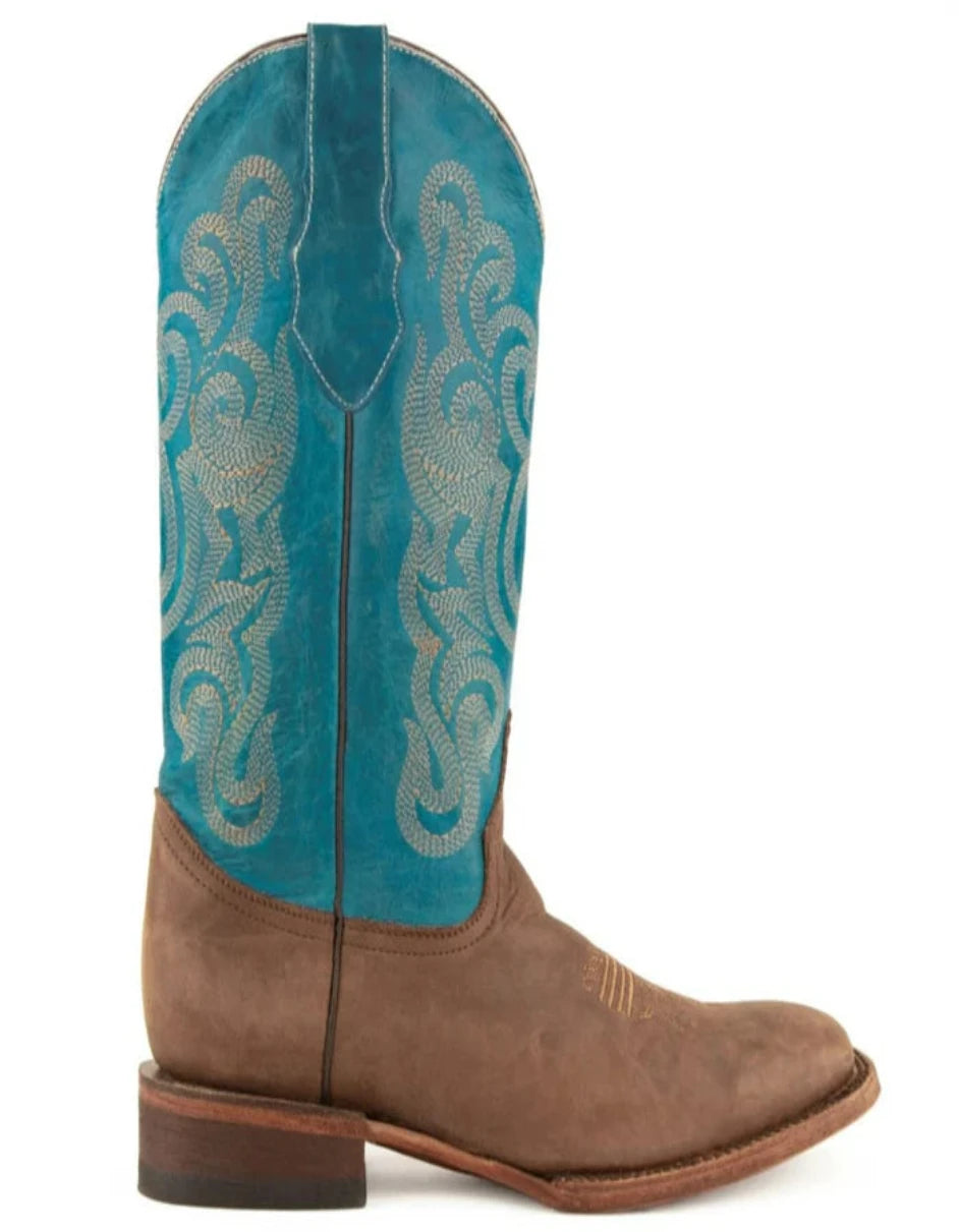 Ferrini Men's Hunter Square Toe Boots Handcrafted - Chocolate/Turquoise