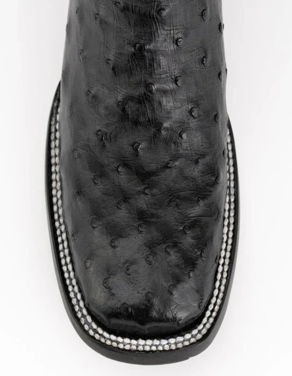 Ferrini Men's Colt Full Quill Ostrich Square Toe Boots Handcrafted - Black 2 10193-04-080-D  - from alligatorwarehouse.com
