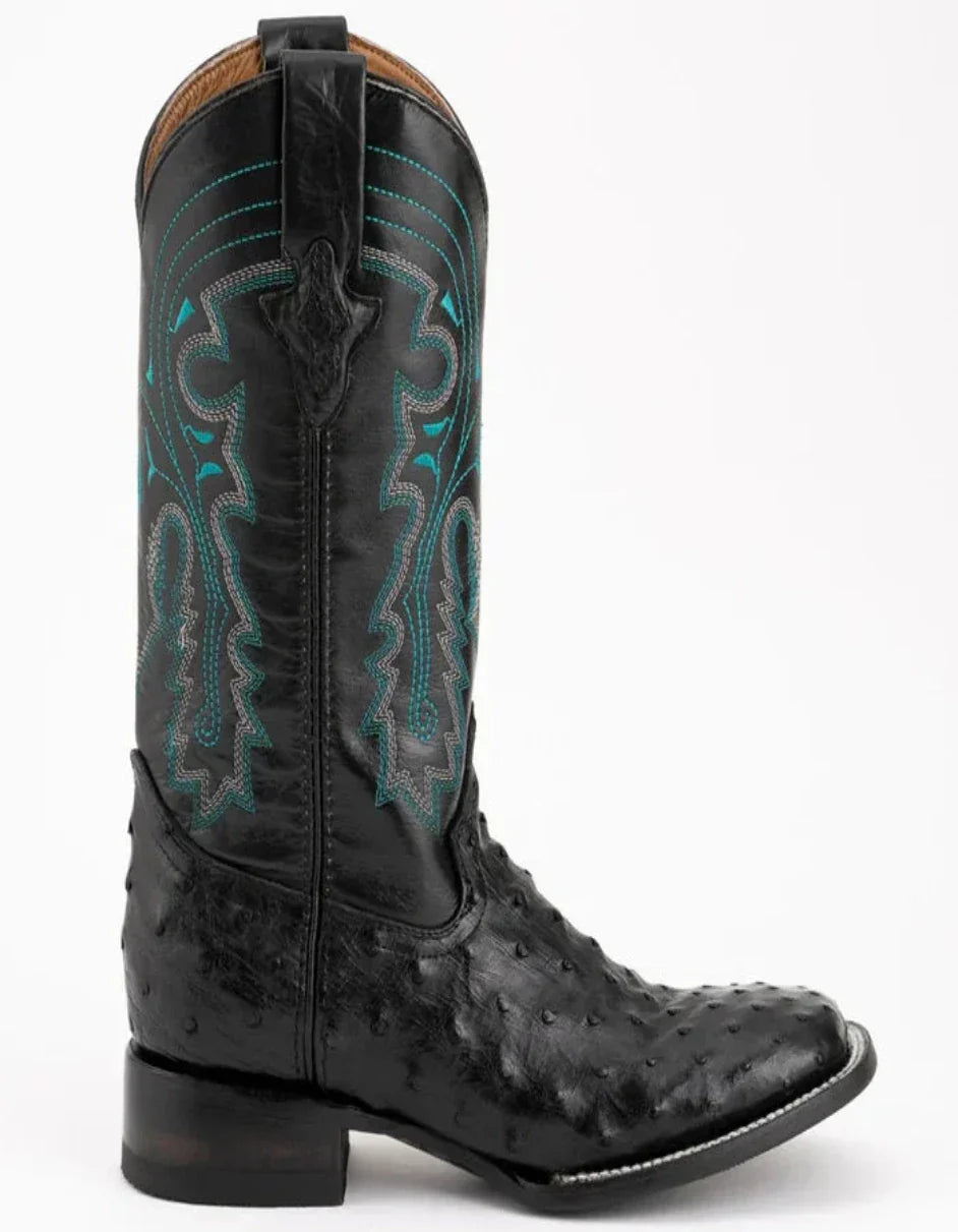 Ferrini Men's Colt Full Quill Ostrich Square Toe Boots Handcrafted - Black 5 10193-04-080-D  - from alligatorwarehouse.com