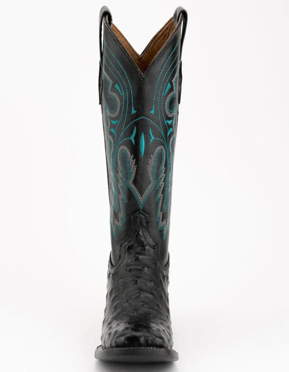 Ferrini Men's Colt Full Quill Ostrich Square Toe Boots Handcrafted - Black 4 10193-04-080-D  - from alligatorwarehouse.com