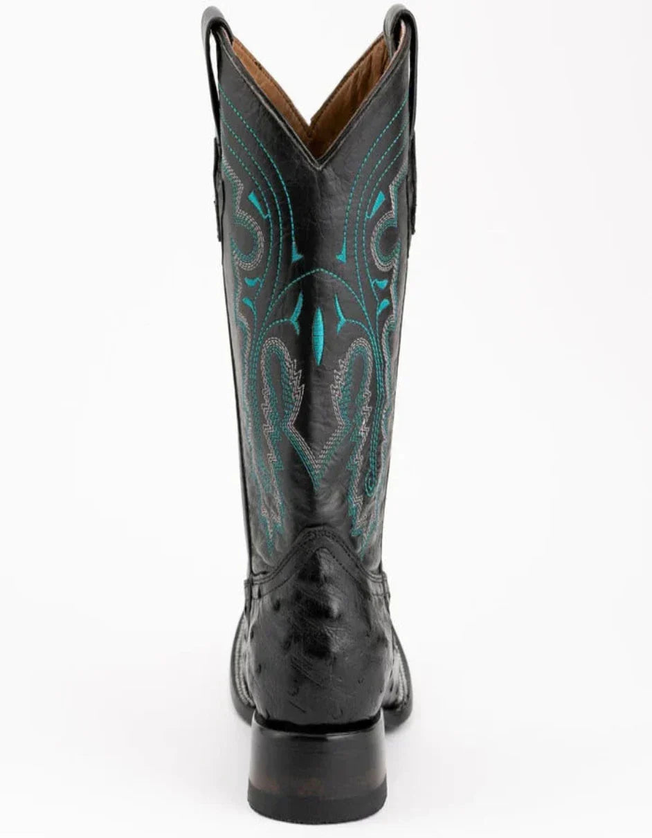 Ferrini Men's Colt Full Quill Ostrich Square Toe Boots Handcrafted - Black 3 10193-04-080-D  - from alligatorwarehouse.com