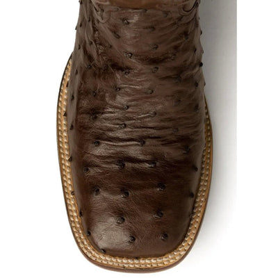 Ferrini Men's Colt Full Quill Ostrich Square Toe Boots Handcrafted - Chocolate 2   - from alligatorwarehouse.com
