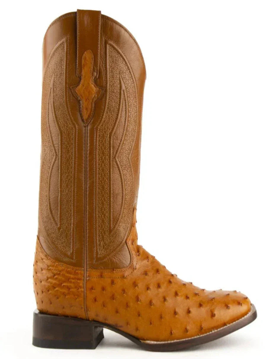 Ferrini Men's Colt Full Quill Ostrich Square Toe Boots Handcrafted - Cognac 3 10193-02-080-D  - from alligatorwarehouse.com