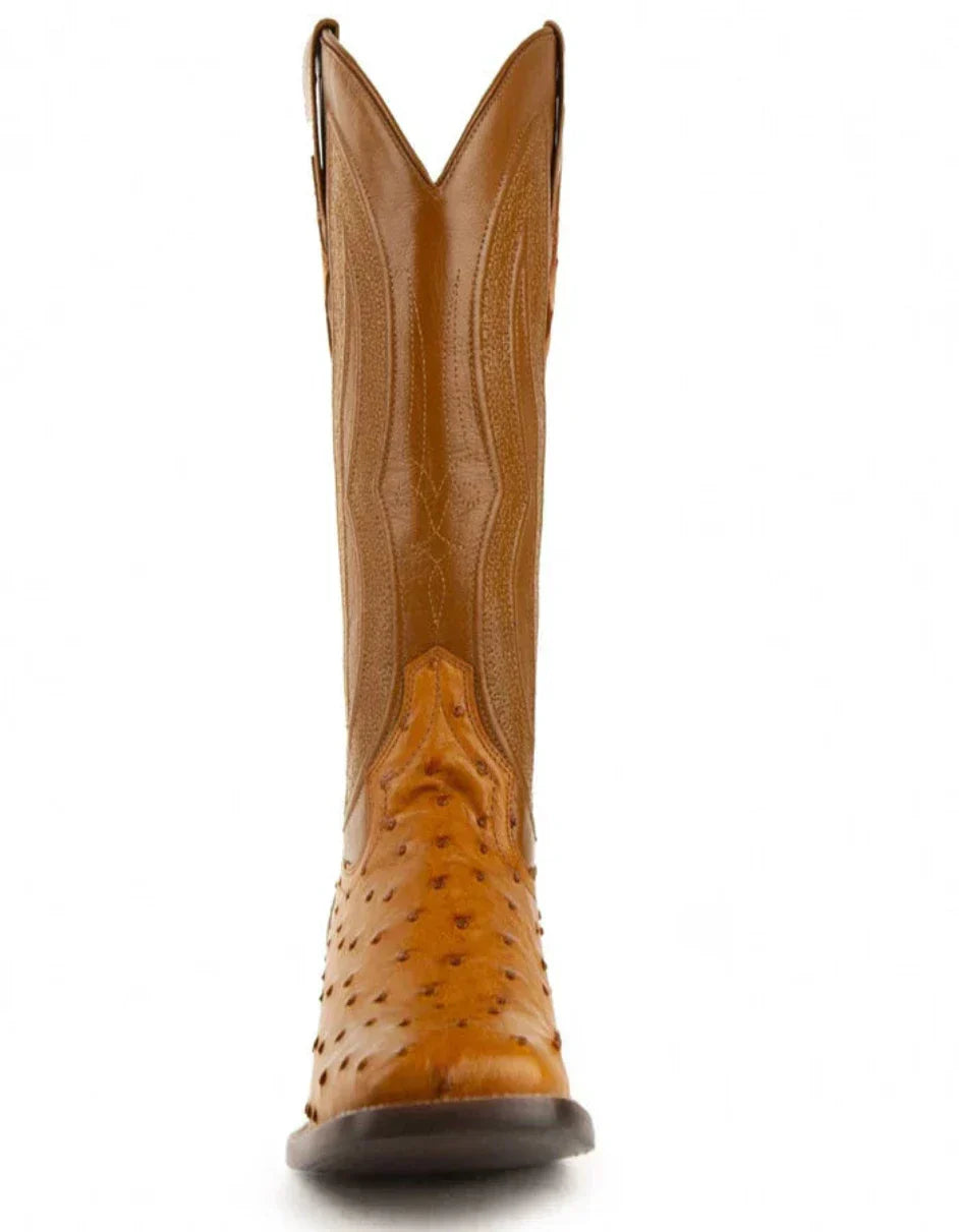 Ferrini Men's Colt Full Quill Ostrich Square Toe Boots Handcrafted - Cognac 5 10193-02-080-D  - from alligatorwarehouse.com
