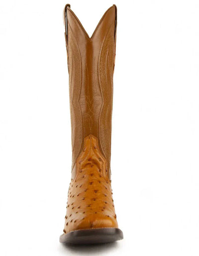 Ferrini Men's Colt Full Quill Ostrich Square Toe Boots Handcrafted - Cognac 5 10193-02-080-D  - from alligatorwarehouse.com