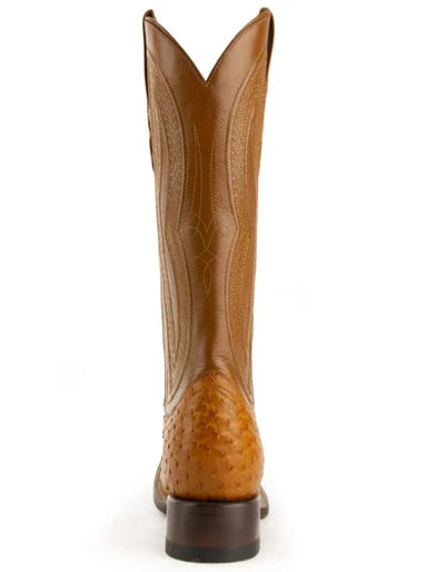 Ferrini Men's Colt Full Quill Ostrich Square Toe Boots Handcrafted - Cognac 4 10193-02-080-D  - from alligatorwarehouse.com