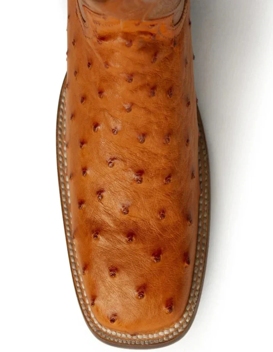 Ferrini Men's Colt Full Quill Ostrich Square Toe Boots Handcrafted - Cognac 2 10193-02-080-D  - from alligatorwarehouse.com