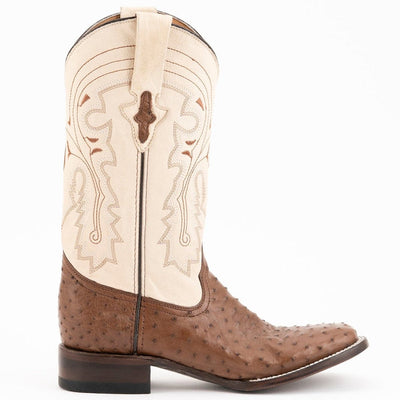 Ferrini Men's Colt Full Quill Ostrich Square Toe Boots Handcrafted Leather  - Kango Brown 3 SKU#9440  - from alligatorwarehouse.com