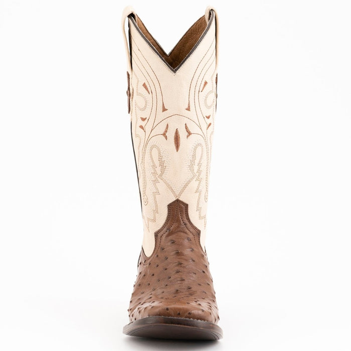 Ferrini Men's Colt Full Quill Ostrich Square Toe Boots Handcrafted - Kango Brown 4   - from alligatorwarehouse.com