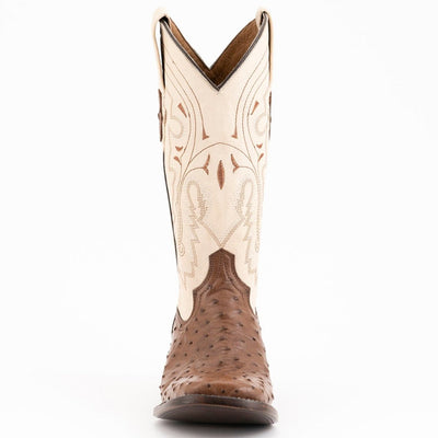 Ferrini Men's Colt Full Quill Ostrich Square Toe Boots Handcrafted - Kango Brown 4   - from alligatorwarehouse.com