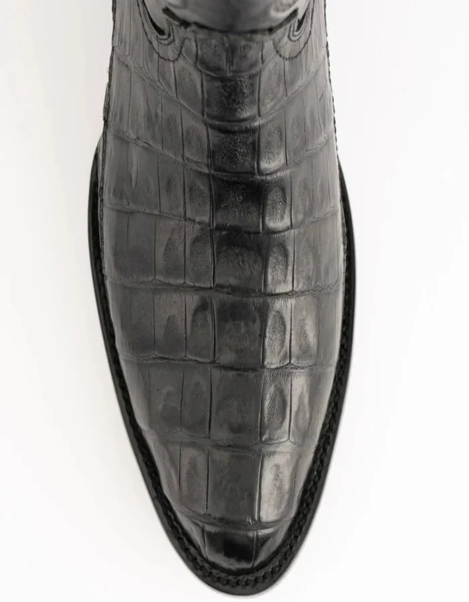 Ferrini Men's Dakota Belly Caiman Western Boots - Round Toe Handcrafted Black 2 12411-04-090-D  - from alligatorwarehouse.com