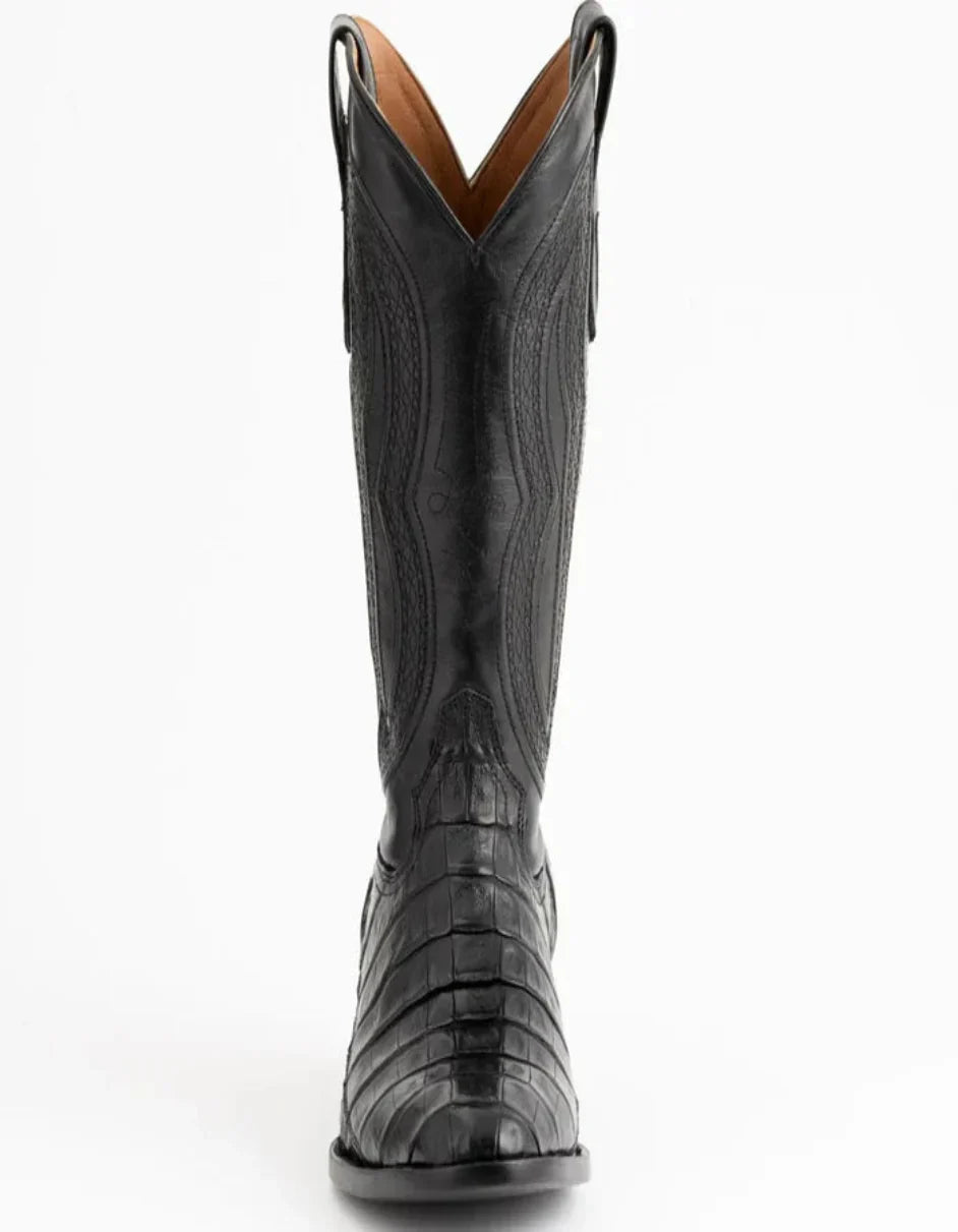 Ferrini Men's Dakota Belly Caiman Western Boots - Round Toe Handcrafted Black 4 12411-04-090-D  - from alligatorwarehouse.com