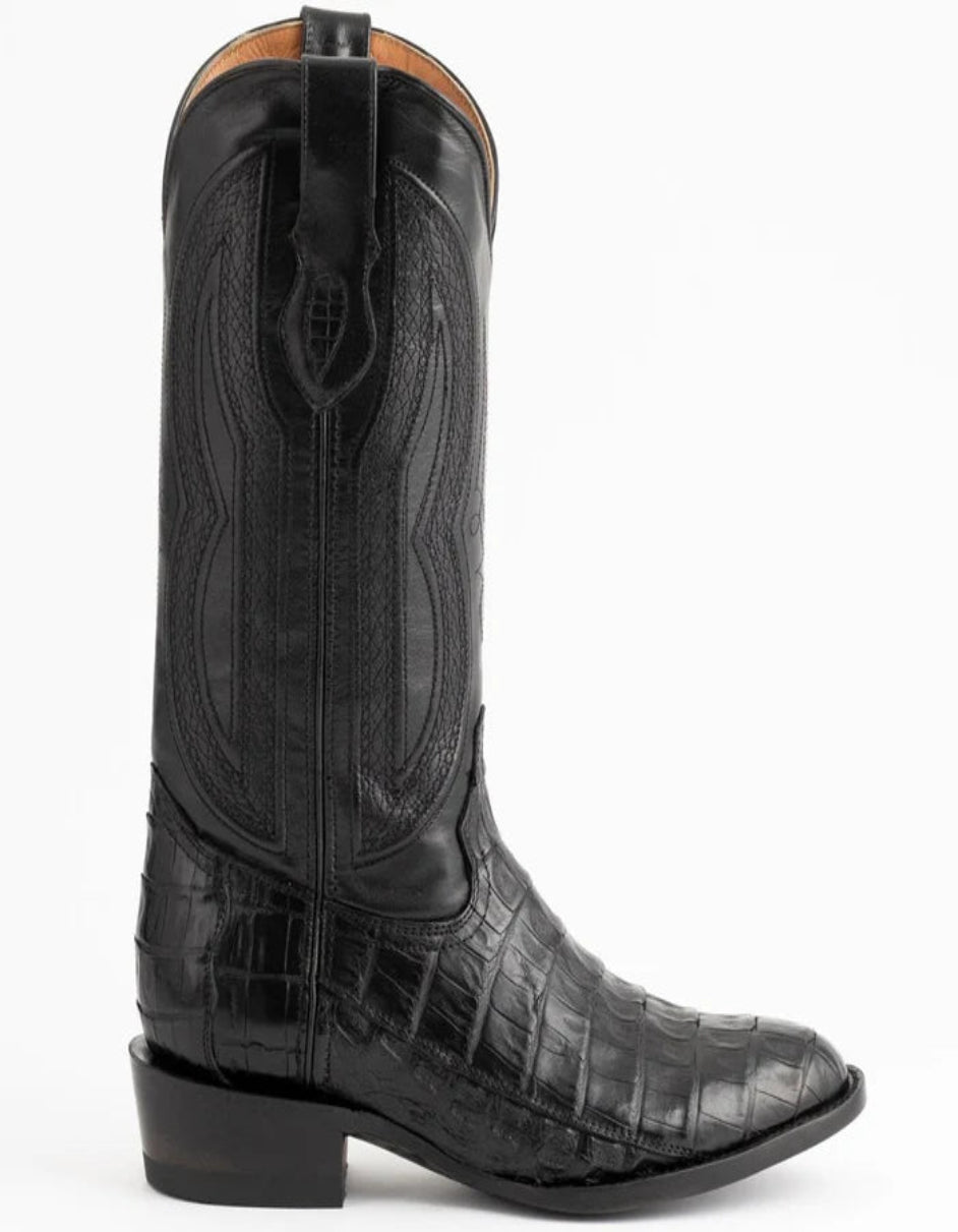 Ferrini Men's Dakota Belly Caiman Western Boots - Round Toe Handcrafted Black