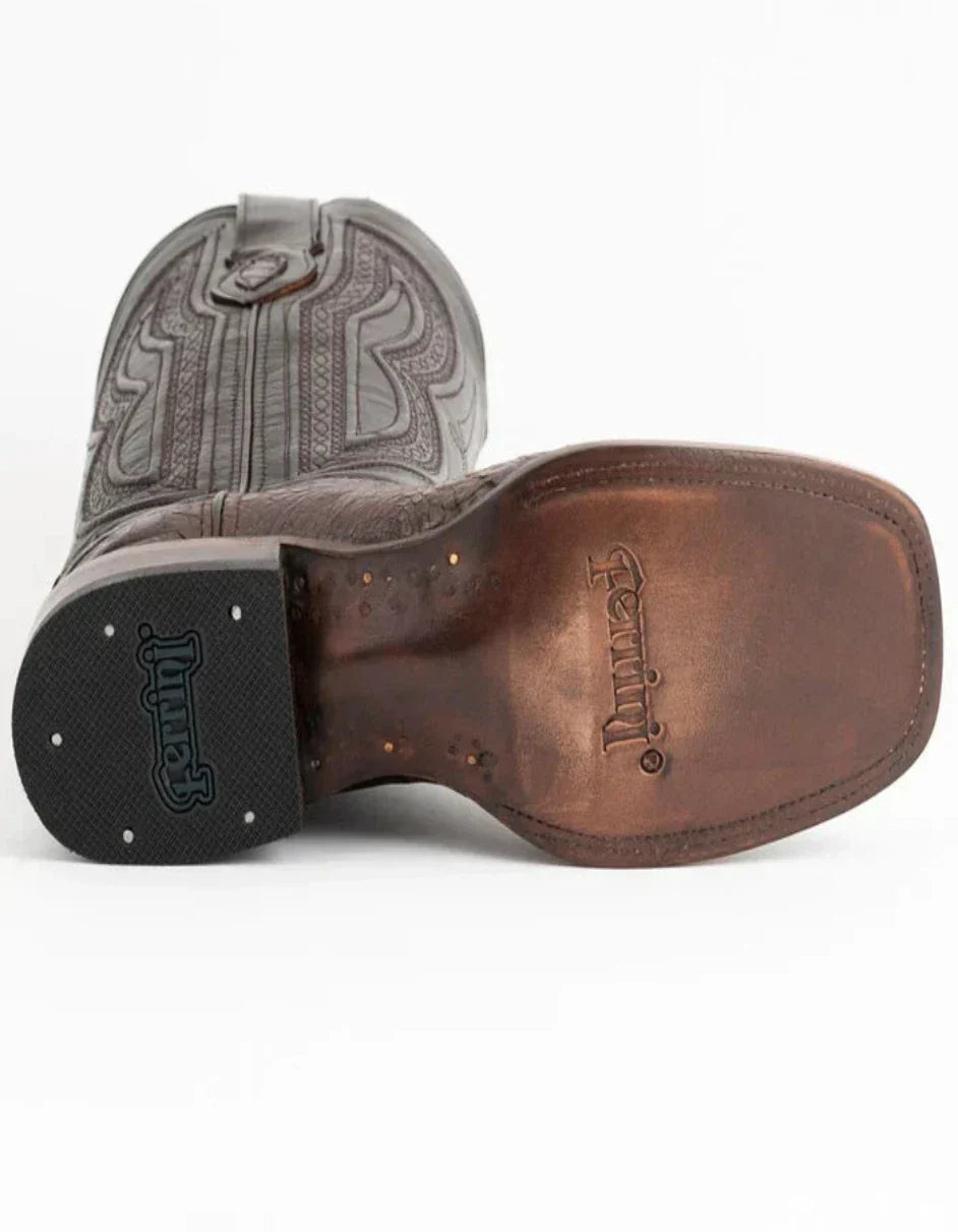 Ferrini Men's Dakota Belly Caiman Western Boots - Square Toe Handcrafted Chocolate 6 12493-09-080-D  - from alligatorwarehouse.com