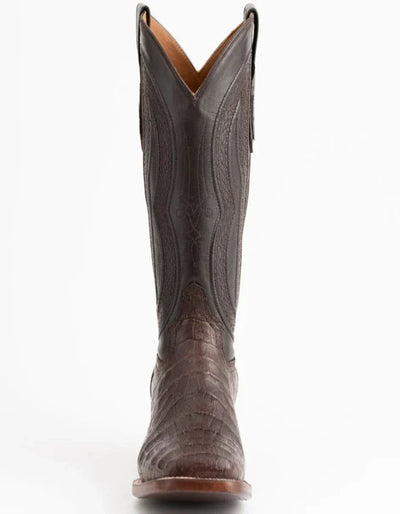 Ferrini Men's Dakota Belly Caiman Western Boots - Square Toe Handcrafted Chocolate 4 12493-09-080-D  - from alligatorwarehouse.com