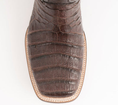 Ferrini Men's Dakota Belly Caiman Western Boots - Square Toe Handcrafted Chocolate 2   - from alligatorwarehouse.com