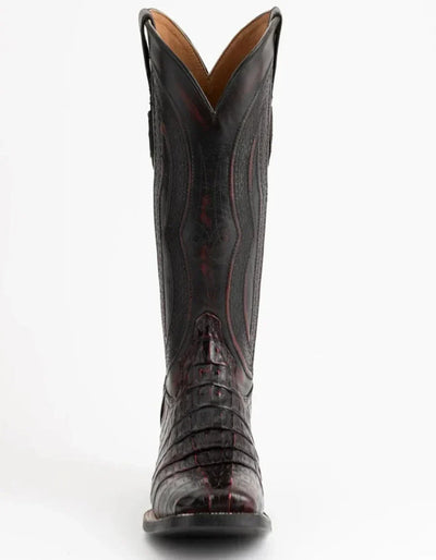 Ferrini Men's Dakota Hornback Caiman Boots - Square Toe Handcrafted Black Cherry 4 10493-08-090-D  - from alligatorwarehouse.com