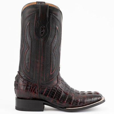 Ferrini Men's Dakota Hornback Caiman Boots - Square Toe Handcrafted Black Cherry 3   - from alligatorwarehouse.com