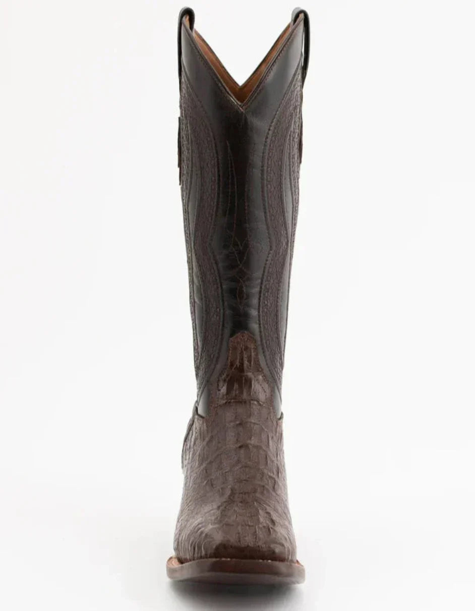 Ferrini Men's Dakota Hornback Caiman Boots - Square Toe Handcrafted Brown 4 10493-09-080-D  - from alligatorwarehouse.com