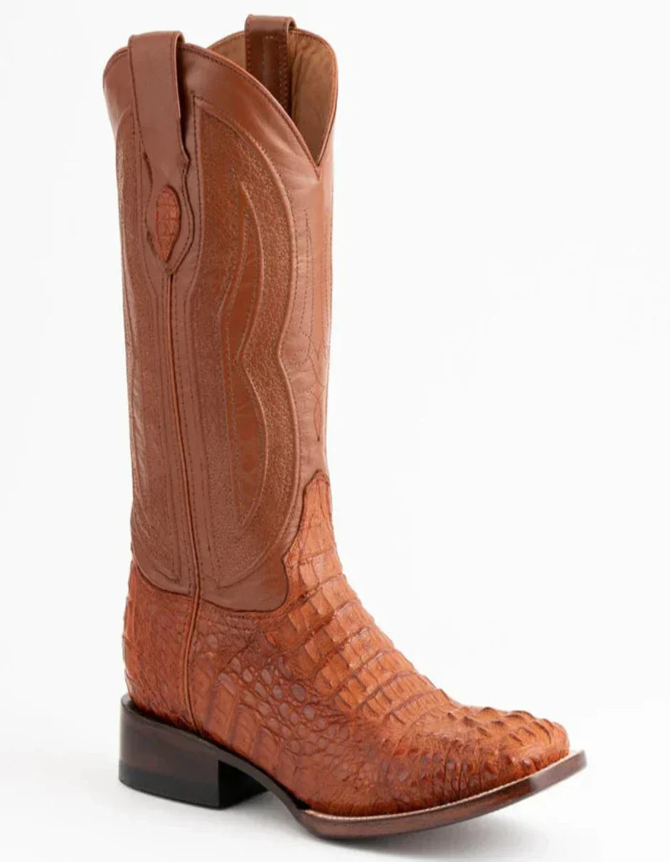 Ferrini Men's Dakota Hornback Caiman Boots - Square Toe Handcrafted Cognac 5 10493-02-080-D  - from alligatorwarehouse.com