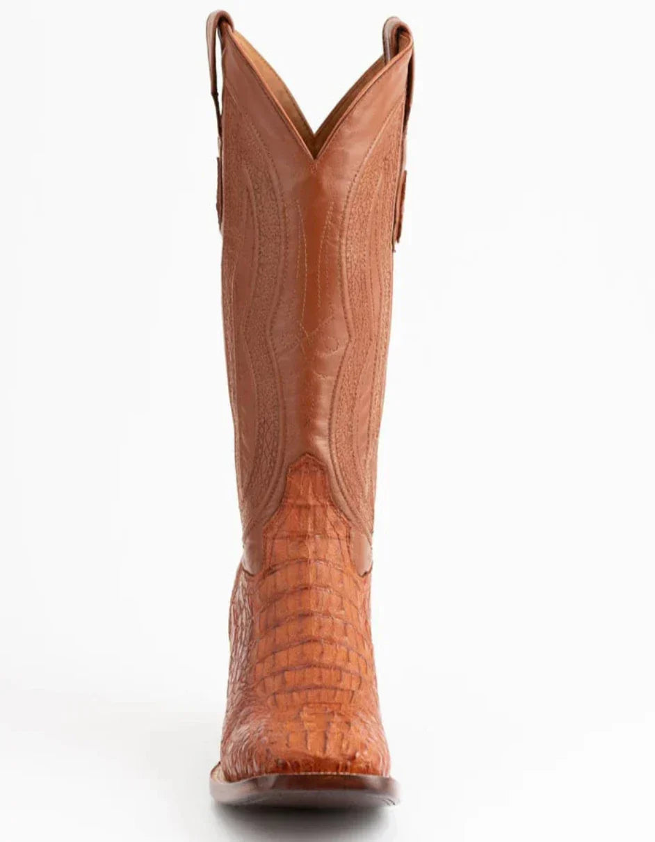 Ferrini Men's Dakota Hornback Caiman Boots - Square Toe Handcrafted Cognac 3 10493-02-080-D  - from alligatorwarehouse.com