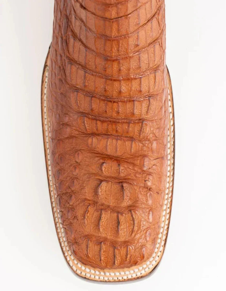 Ferrini Men's Dakota Hornback Caiman Boots - Square Toe Handcrafted Cognac 4 10493-02-080-D  - from alligatorwarehouse.com