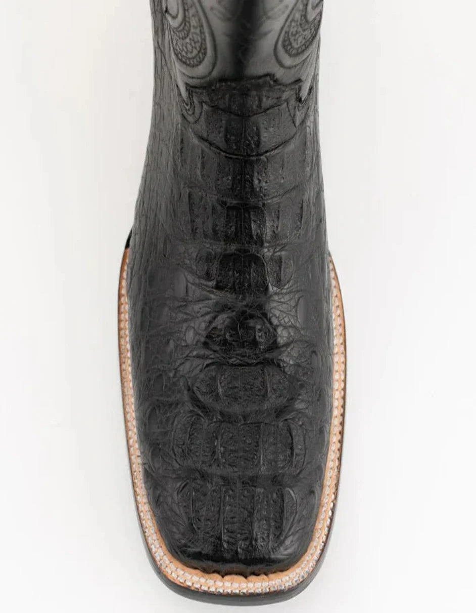 Ferrini Men's Dakota Hornback Caiman Western Boots - Square Toe Handcrafted Black 2 10493-04-080-D  - from alligatorwarehouse.com